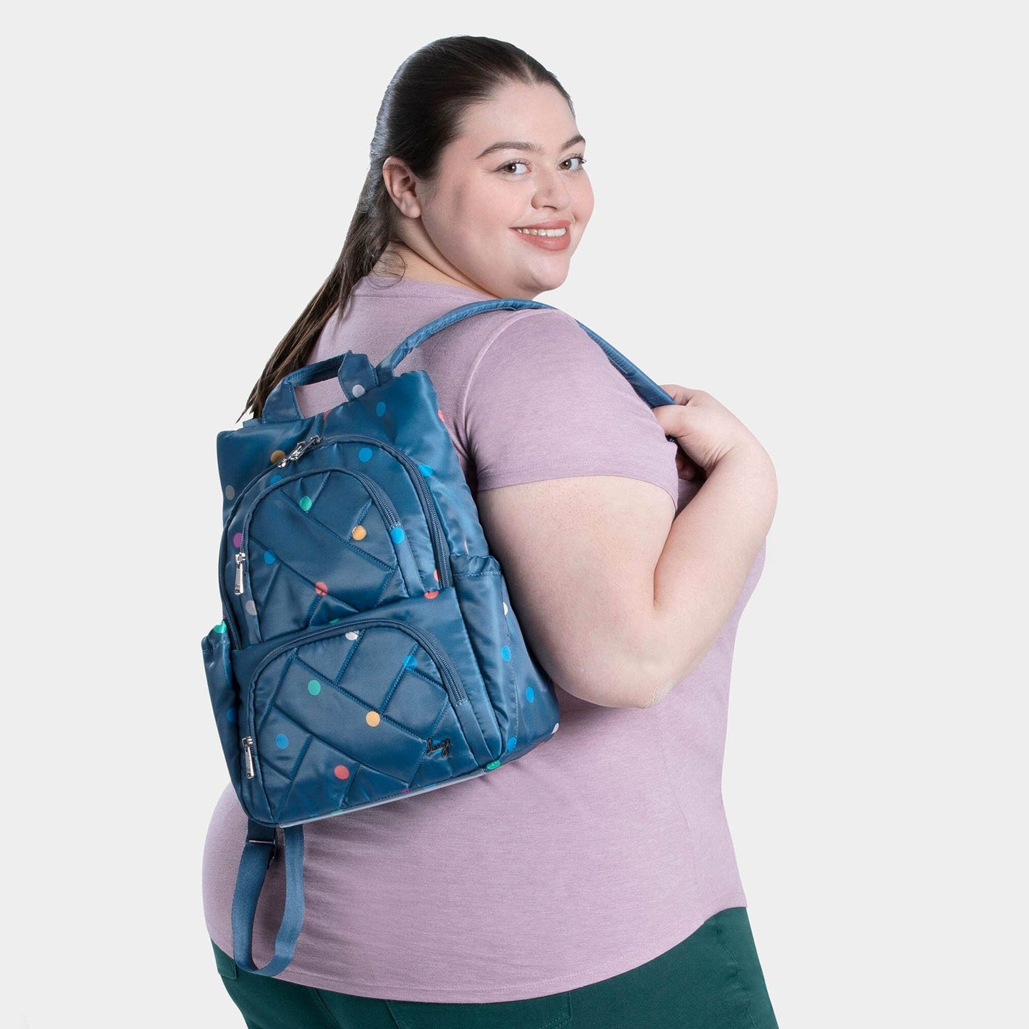 Hatchback 3 Backpack - MULTI DOTS NAVY - Hatchback3_MultiDotNavy_Model_aec40eda-c201-458a-bf90-a69f5076a999